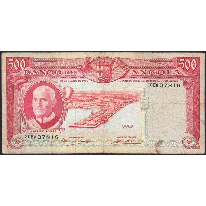 Angola - Pick 97_2 - 500 escudos - Série 20 Ea - 10/06/1970 - Etat : B-