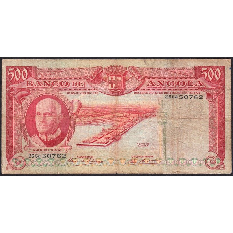 Angola - Pick 97_2 - 500 escudos - Série 26 Ga - 10/06/1970 - Etat : B