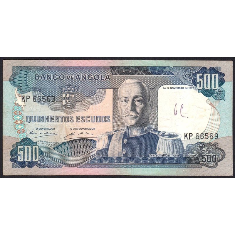 Angola - Pick 102 - 500 escudos - Série KP - 24/11/1972 - Etat : TB