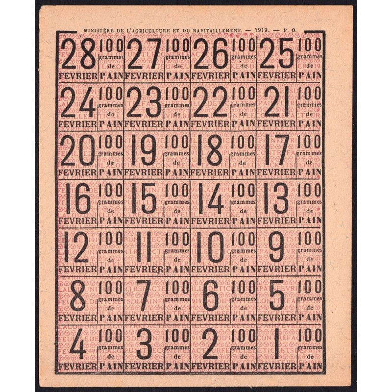 Rationnement - Pain - 02/1919 - Etat : SPL