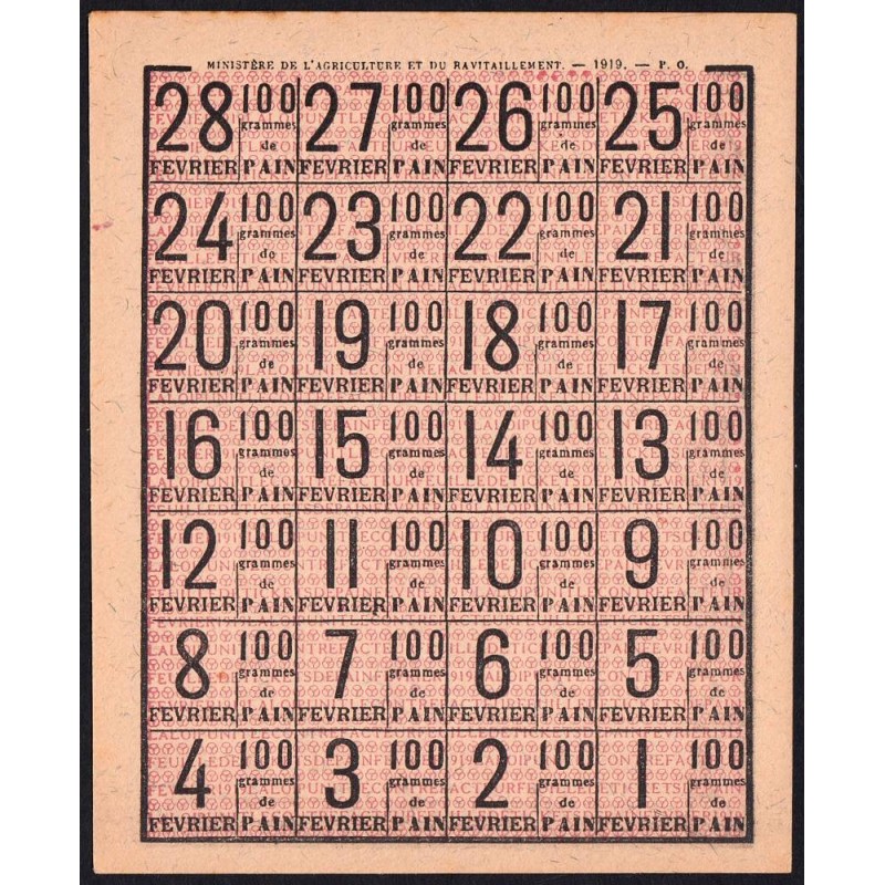 Rationnement - Pain - 02/1919 - Etat : SUP+