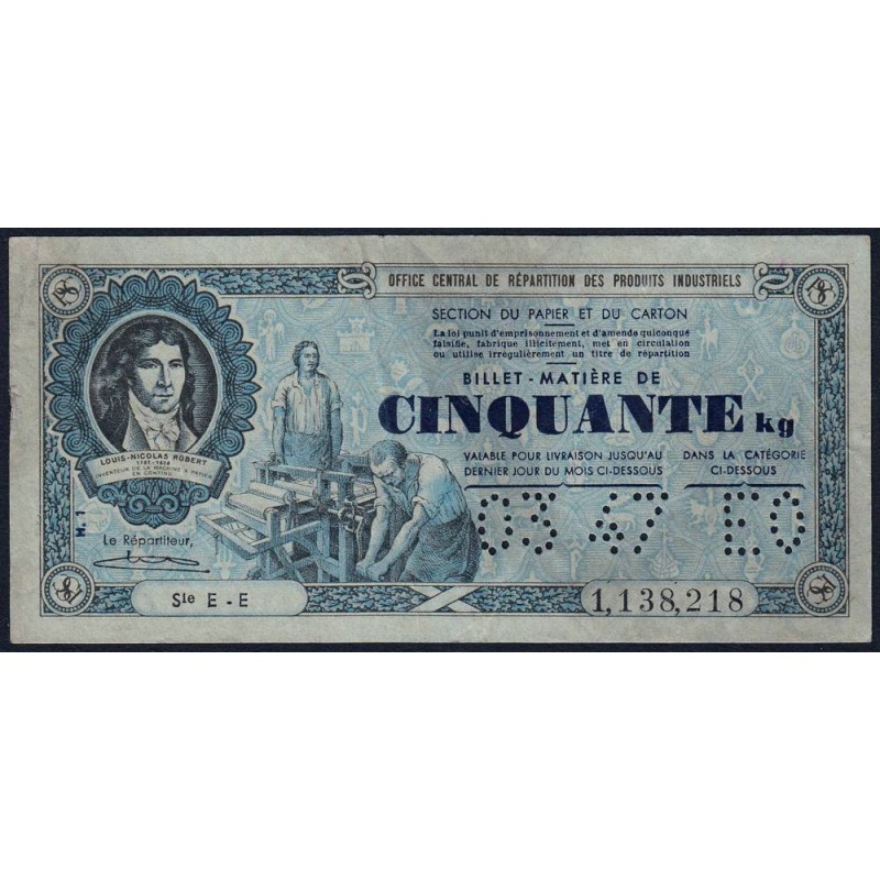 50 kg Papiers et cartons - 03/1947 - Code EO - Série EE - Etat : TTB