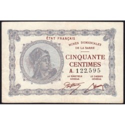 VF 50-01 - 50 centimes - Mines Domaniales de la Sarre - 1919 - Série A - Etat : TTB+ à SUP