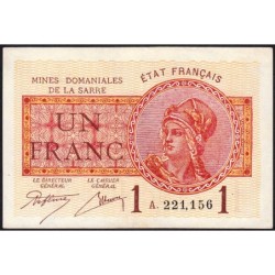 VF 51-01 - 1 franc - Mines Domaniales de la Sarre - 1919 - Série A - Etat : SUP à SUP+