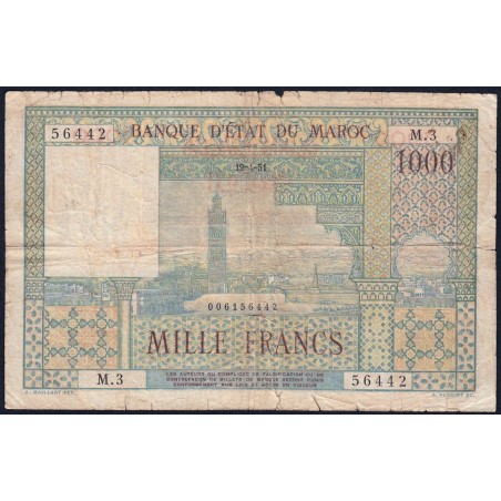 Maroc - Pick 47_1 - 1'000 francs - Série M.3 - 19/04/1951 - Etat : B