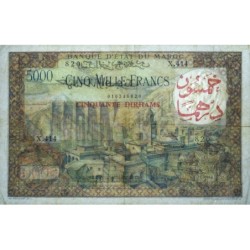 Maroc - Pick 51 - 50 dirhams sur 5'000 francs - Série X.414 - 1953 (1959) - Etat : TB+ à TTB