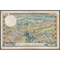 Maroc - Pick 52 - 100 dirhams sur 10'000 francs - Série Q.689 - 1955 (1959) - Etat : TB+ à TTB