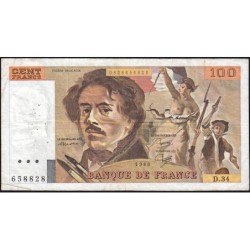 F 69-04b - 1980 - 100 francs - Delacroix - Série D.34 - Etat : TB-