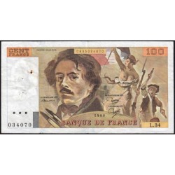 F 69-04b - 1980 - 100 francs - Delacroix - Série L.34 - Etat : TB+