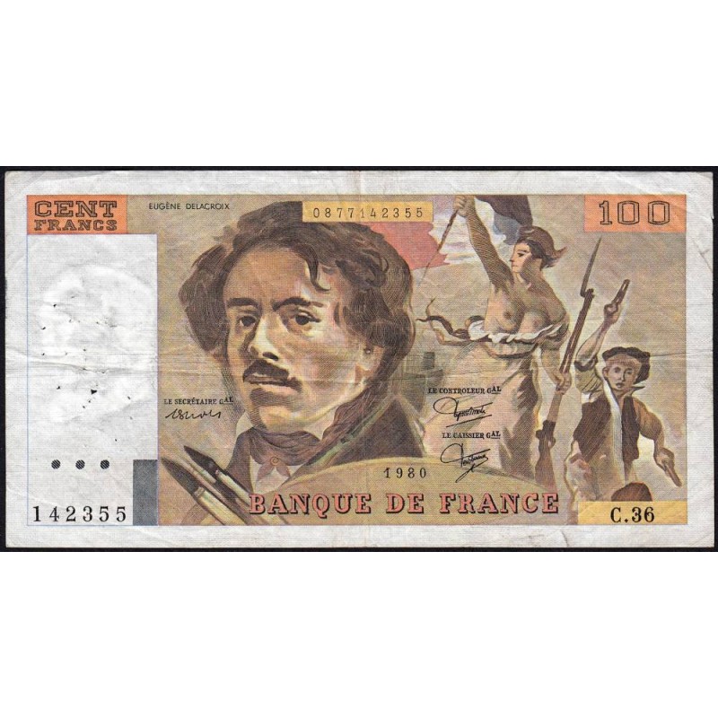 F 69-04b - 1980 - 100 francs - Delacroix - Série C.36 - Etat : TB