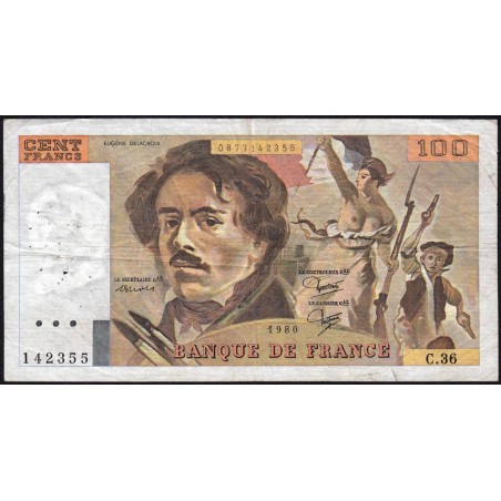 F 69-04b - 1980 - 100 francs - Delacroix - Série C.36 - Etat : TB