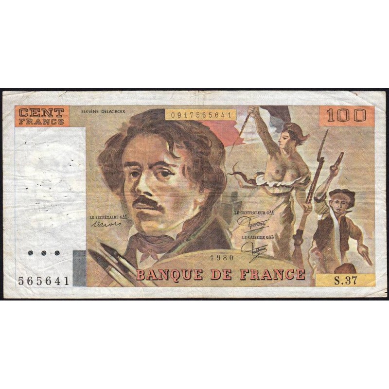F 69-04b - 1980 - 100 francs - Delacroix - Série S.37 - Etat : TB-