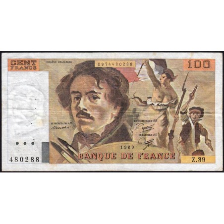 F 69-04b - 1980 - 100 francs - Delacroix - Série Z.39 - Etat : TB
