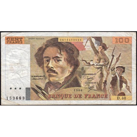 F 69-04b - 1980 - 100 francs - Delacroix - Série D.40 - Etat : TB-