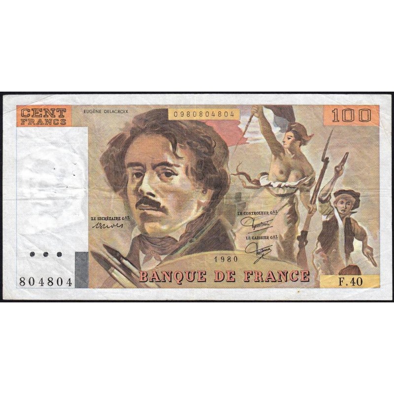 F 69-04b - 1980 - 100 francs - Delacroix - Série F.40 - Etat : TB