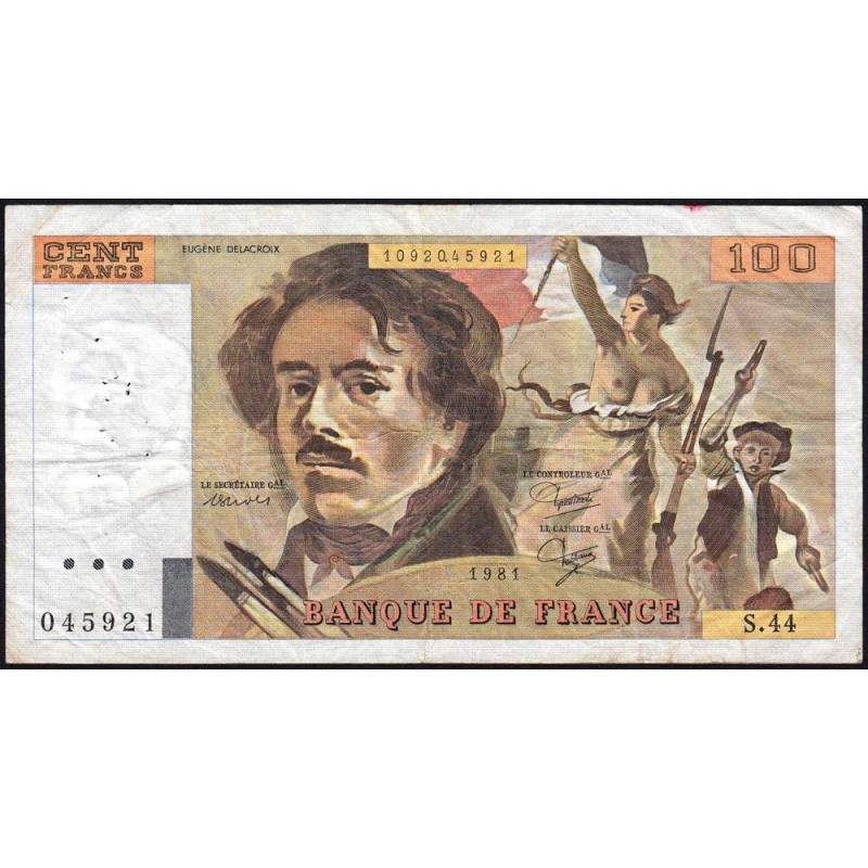 F 69-05 - 1980 - 100 francs - Delacroix - Série S.44 - Etat : TB-