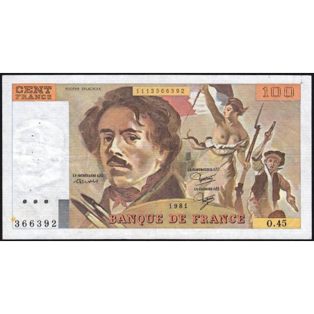 F 69-05 - 1980 - 100 francs - Delacroix - Série O.45 - Etat : TTB