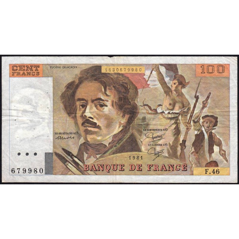 F 69-05 - 1980 - 100 francs - Delacroix - Série F.46 - Etat : TB-