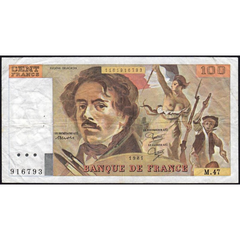 F 69-05 - 1980 - 100 francs - Delacroix - Série M.47 - Etat : TB
