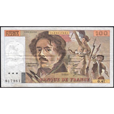 F 69-05 - 1980 - 100 francs - Delacroix - Série O.47 - Etat : TB+