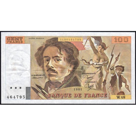 F 69-05 - 1980 - 100 francs - Delacroix - Série W.48 (remplacement) - Etat : TTB