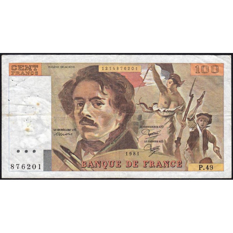 F 69-05 - 1980 - 100 francs - Delacroix - Série P.49 - Etat : TB