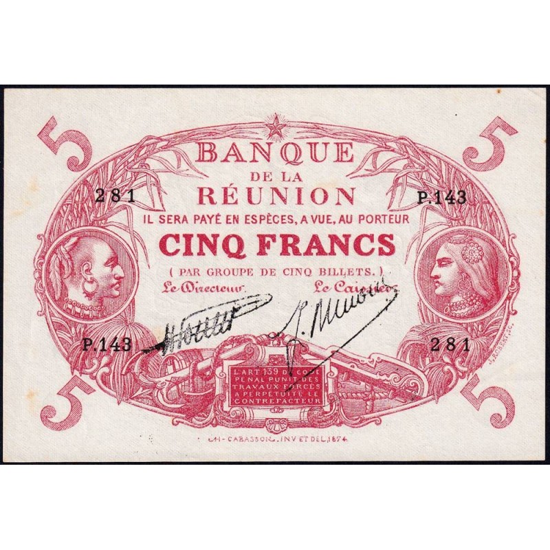 La Réunion - Pick 14_7 - 5 francs - Série P.143 - 1938 - Etat : SUP+