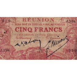 La Réunion - Pick 14_8 - 5 francs - Série J.194 - 1944 - Etat : B