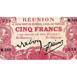 La Réunion - Pick 14_9 - 5 francs - Série M.268 - 1944 - Etat : TB