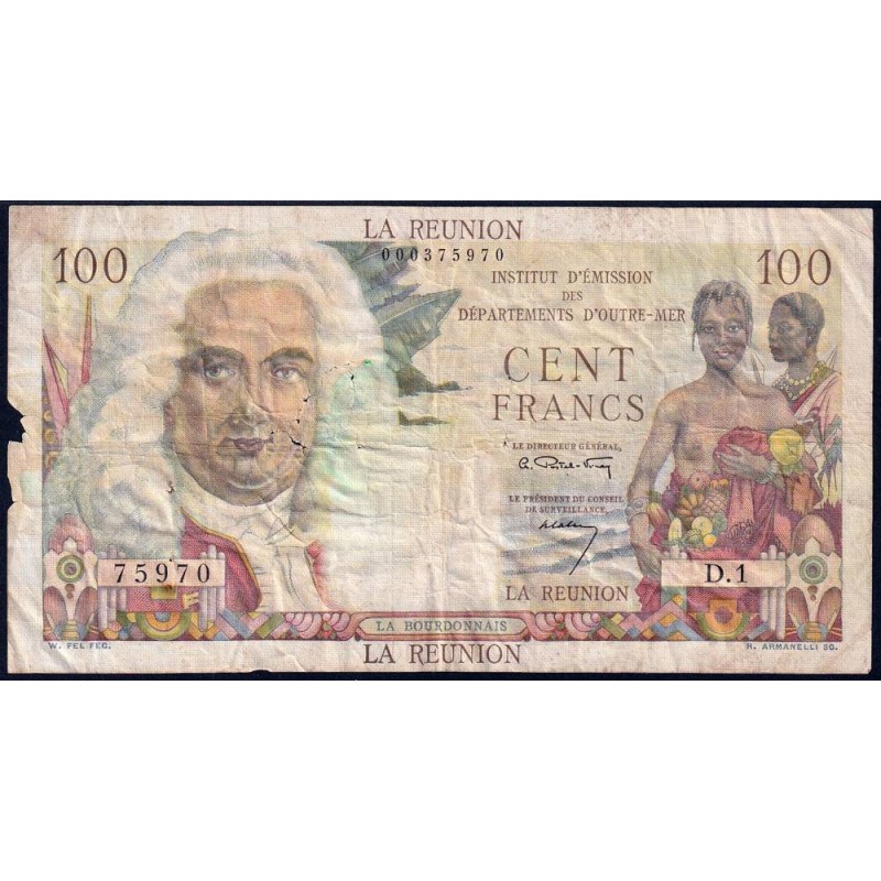 La Réunion - Pick 49 - 100 francs - Série D.1 - 1960 - Etat : TB-