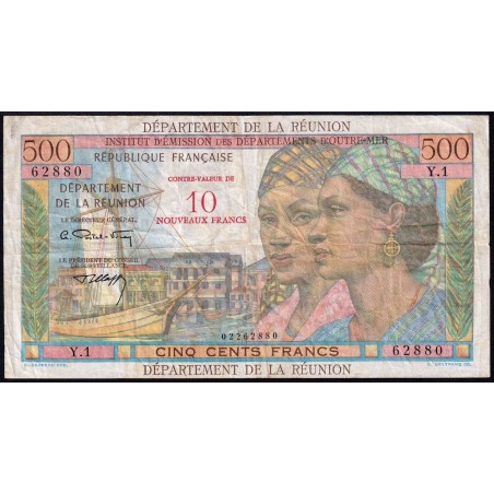 La Réunion - Pick 54b - 10 nouv. francs sur 500 francs - Série Y.1 - 1971 - Etat : TB