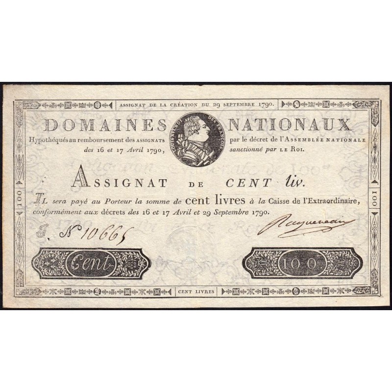 Assignat 09a - 100 livres - 29 septembre 1790 - Série J - Etat : SUP+