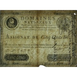 Assignat 10a - 500 livres - 29 septembre 1790 - Série L - Etat : TB à TB+