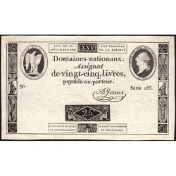 Assignat 22a - 25 livres - 16 décembre 1791 - Série 183 - Etat : SPL
