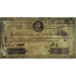 Assignat 04f-02-3b - 50 livres - 29 septembre 1790 - Série 3B - Faux - Etat : TTB+