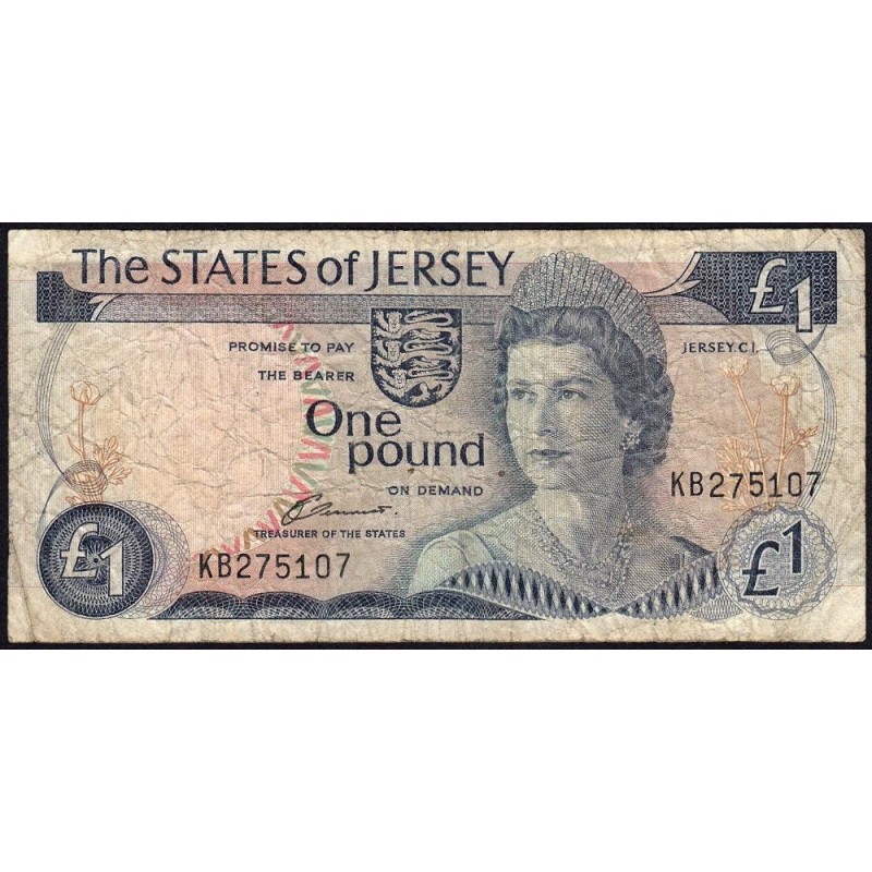 Jersey - Pick 11a - 1 pound - Série KB - 1976 - Etat : B
