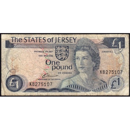 Jersey - Pick 11a - 1 pound - Série KB - 1976 - Etat : B