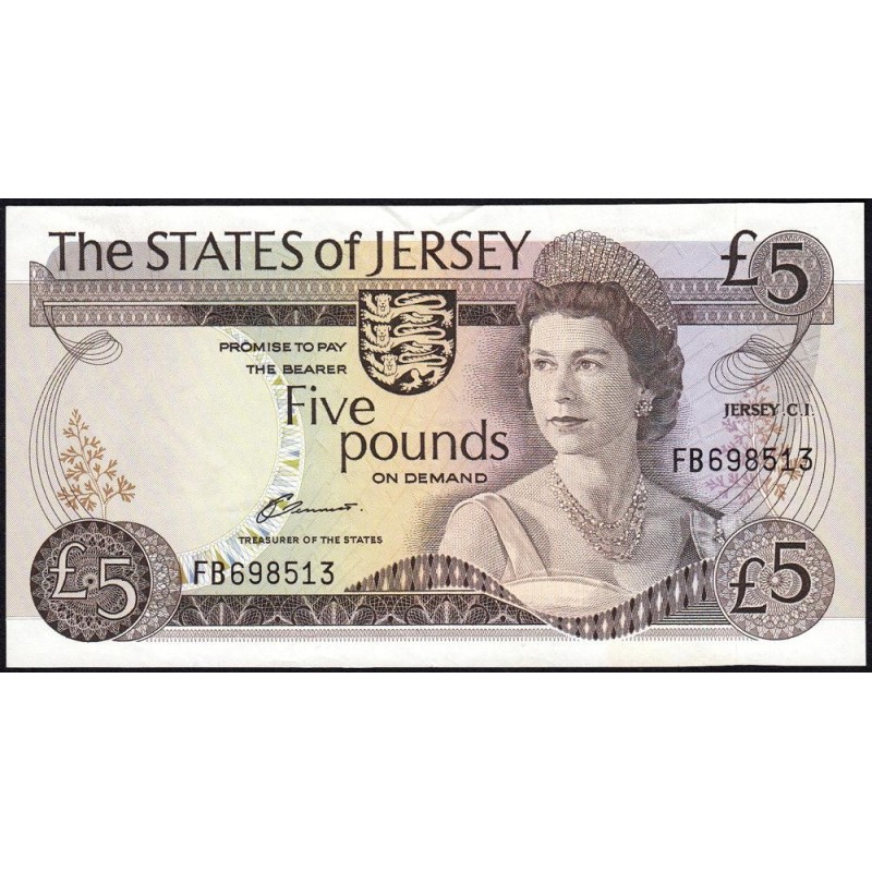 Jersey - Pick 12a - 5 pounds - Série FB - 1976 - Etat : TTB+ à SUP