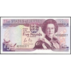 Jersey - Pick 16a - 5 pounds - Série AC - 1989 - Petit numéro - Etat : NEUF