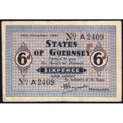Guernesey - Pick 22 - 6 pence - Série A - 16/10/1941 - Etat : TB+