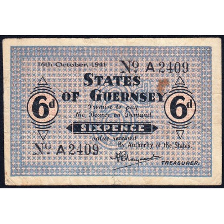 Guernesey - Pick 22 - 6 pence - Série A - 16/10/1941 - Etat : TB+