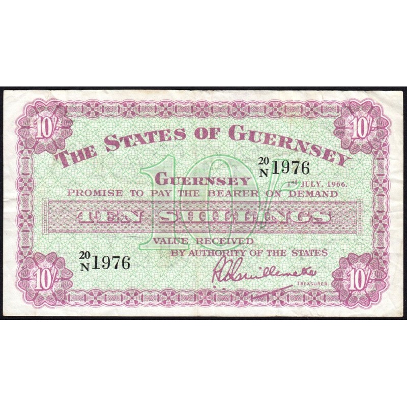 Guernesey - Pick 42c - 10 shillings - Série 20/N - 01/07/1966 - Etat : TTB-