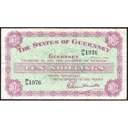 Guernesey - Pick 42c - 10 shillings - Série 20/N - 01/07/1966 - Etat : TTB-