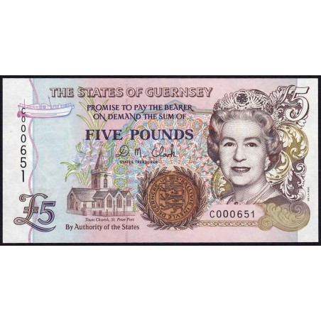 Guernesey - Pick 56b - 5 pounds - Série C - 2003 - Petit numéro - Etat : NEUF