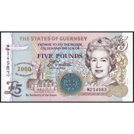 Guernesey - Pick 60 - 5 pounds - Série M - 2000 - Commémoratif - Etat : NEUF