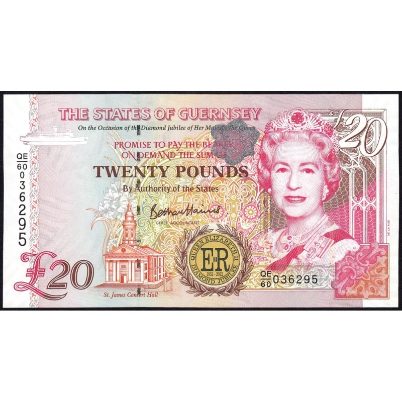 Guernesey - Pick 61 - 20 pounds - Série QE/60 - 2012 - Commémoratif - Etat : NEUF