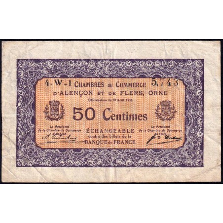 Alençon & Flers (Orne) - Pirot 6-37 - 50 centimes - Série 4W1 - 10/08/1915 - Etat : TB