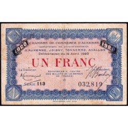 Auxerre - Pirot 17-26 - 1 franc - Série 113 - 15/04/1920 - Etat : TB