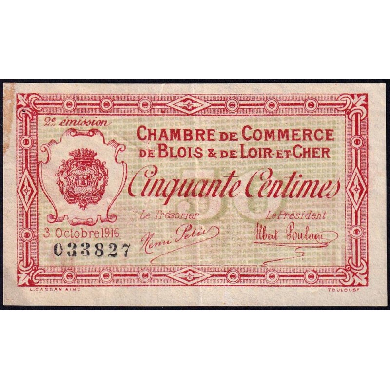 Blois (Loir-et-Cher) - Pirot 28-5 - 50 centimes - 03/10/1916 - Etat : TTB-