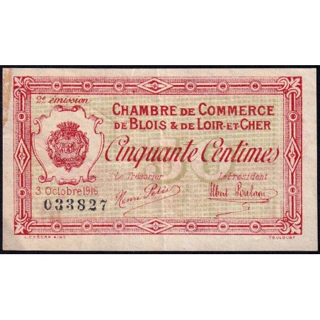 Blois (Loir-et-Cher) - Pirot 28-5 - 50 centimes - 03/10/1916 - Etat : TTB-